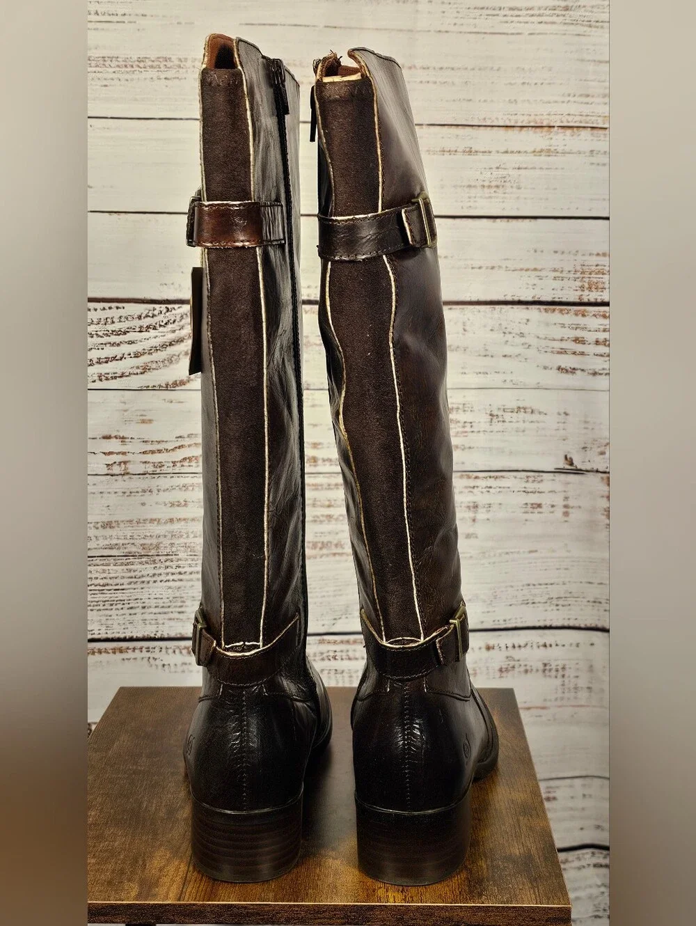 NIB BORN Gibb Wide Calf Knee High Riding Boots 7.5M Brown Leather